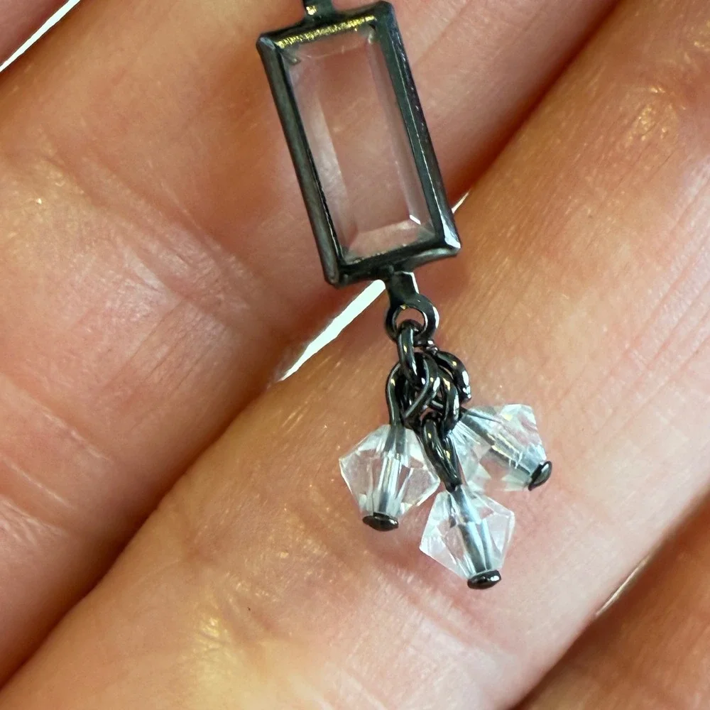 Rhinestone‎ Dangle Drop Earrings Gunmetal Clear Crystal Geometric Cheryl Reis